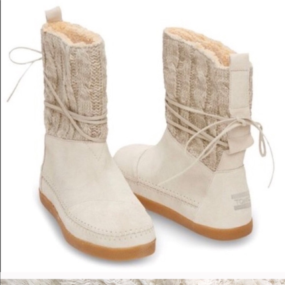 Toms Cream Ankle Boots with Knit Detail